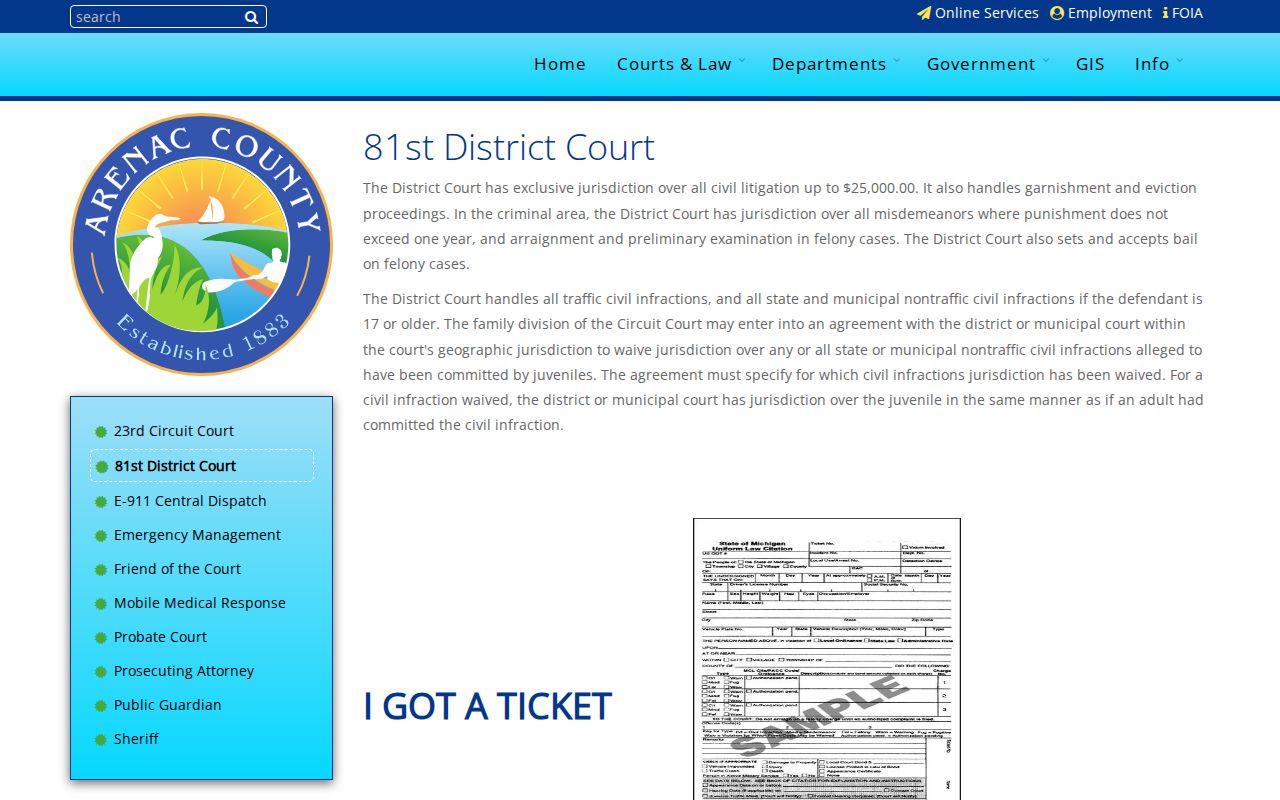 Arenac County release and bail record access through 81st District Court