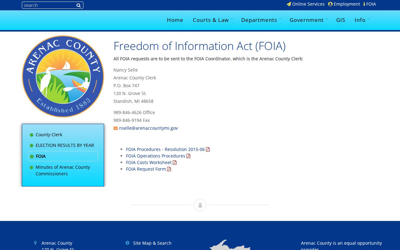Arenac County release record FOIA coordinator resources