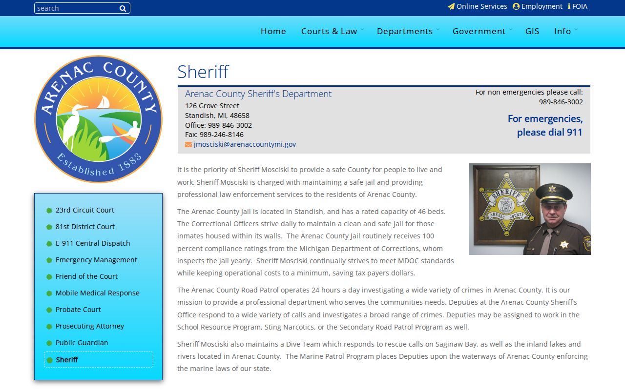 Arenac County Jail release contact and official Sheriff information