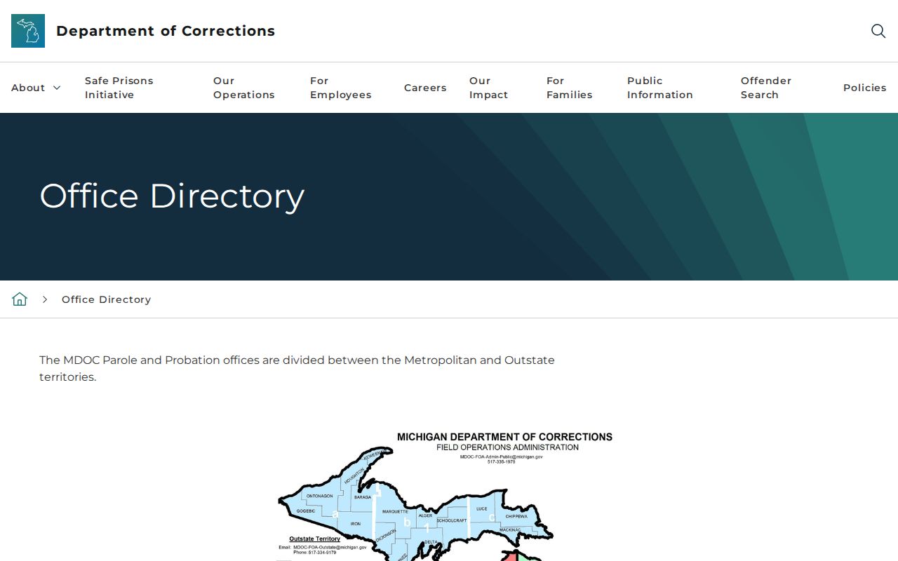 Michigan MDOC parole and probation office directory serving Arenac County